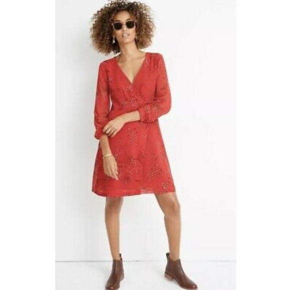 NWT Madewell Hazelwood Red Wrap Front Dress K6049 - Picture 3 of 8